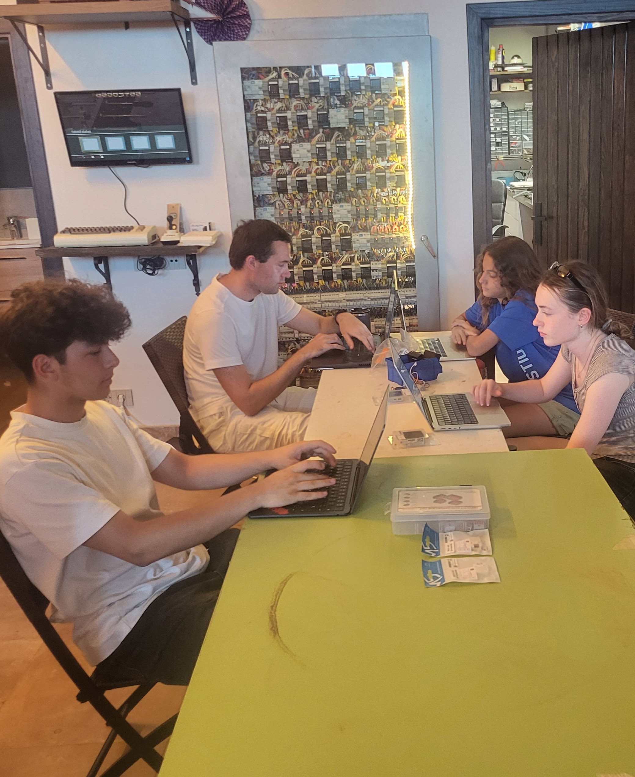 Students building air quality monitors